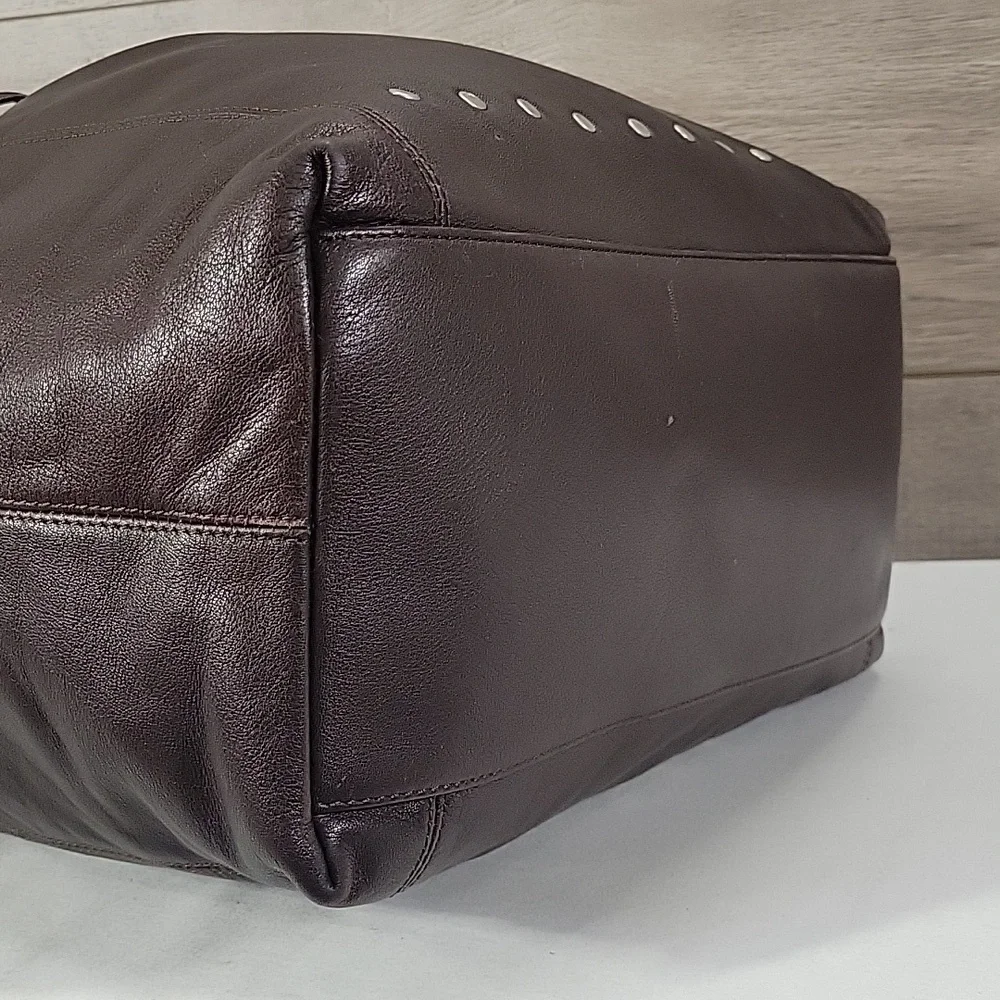 Anthropologie Elegant Brown Studded Leather Tote Bag